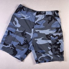 Rothco Cargo Shorts Mens M Blue Camo BDU Adjustable Waist Army Tactical 10" Vtg