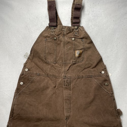 Carhartt Bib Overalls 40x30 Sandstone Duck Unlined Dark R06 CHT VTG Double Knee - Picture 2 of 10