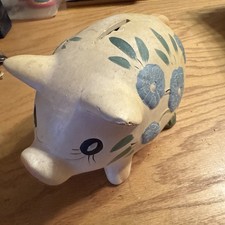 Ceramic Pink Piggy Bank w/ Stopper - Flowers