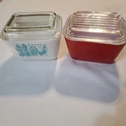 2 Vintage Pyrex 501 Amish Butterprint & Red Refrigerator Dishes, 1.5 Cup