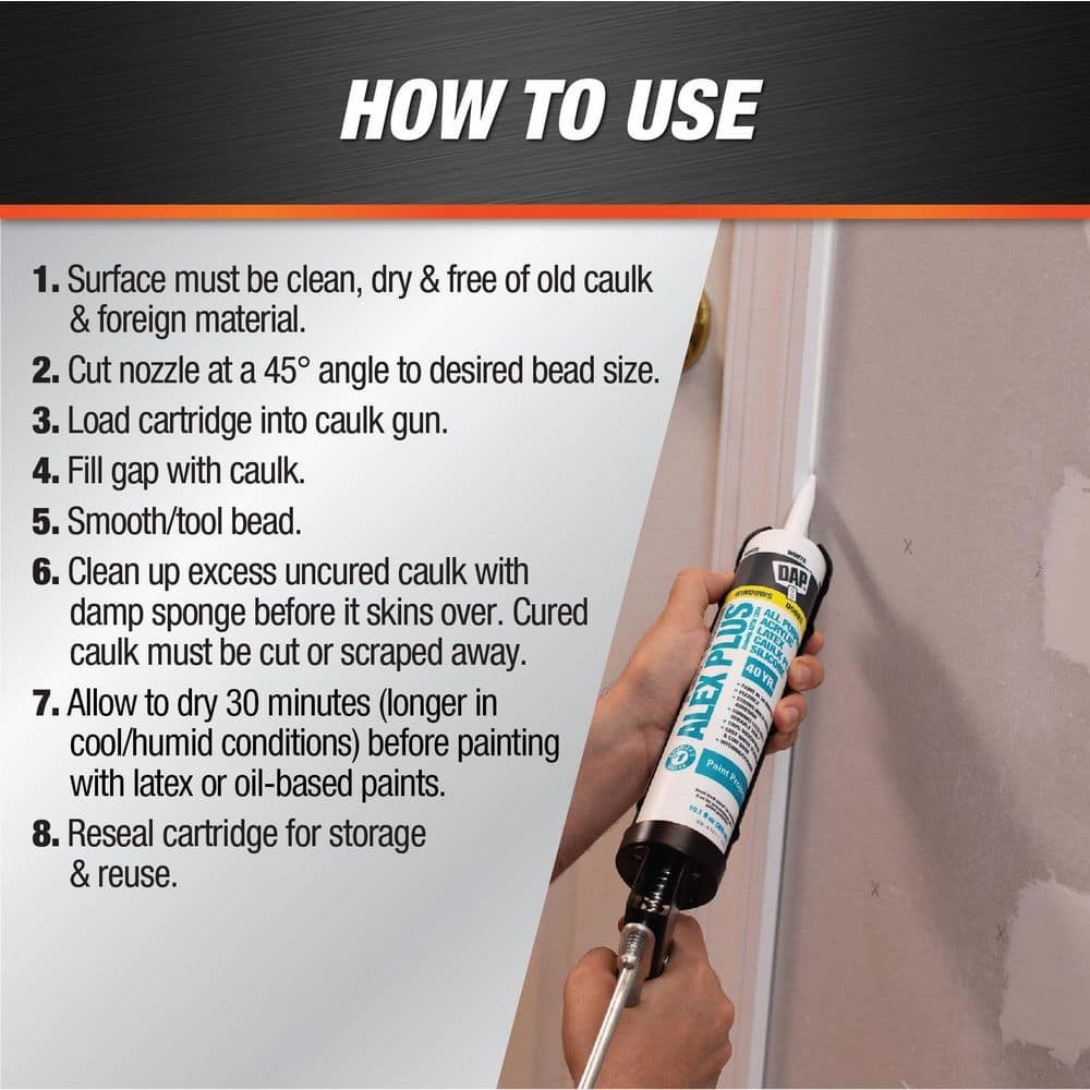 DAP Alex Plus Acrylic Latex Caulk Silicone WHITE Interior & Exterior Washable 2