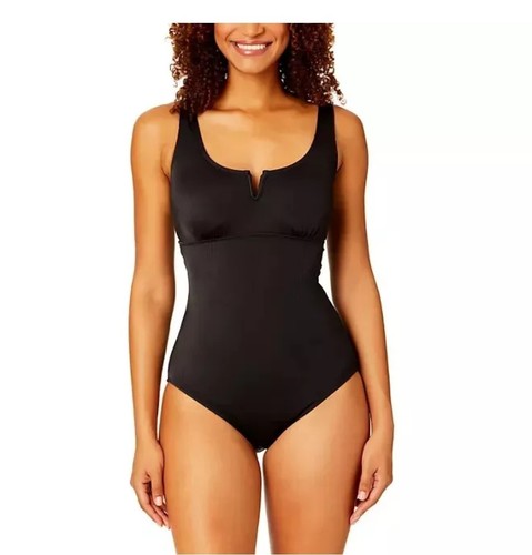 Anne Cole Limited Edition Square Neck One Piece Swimsuit Ribbed Black Medium