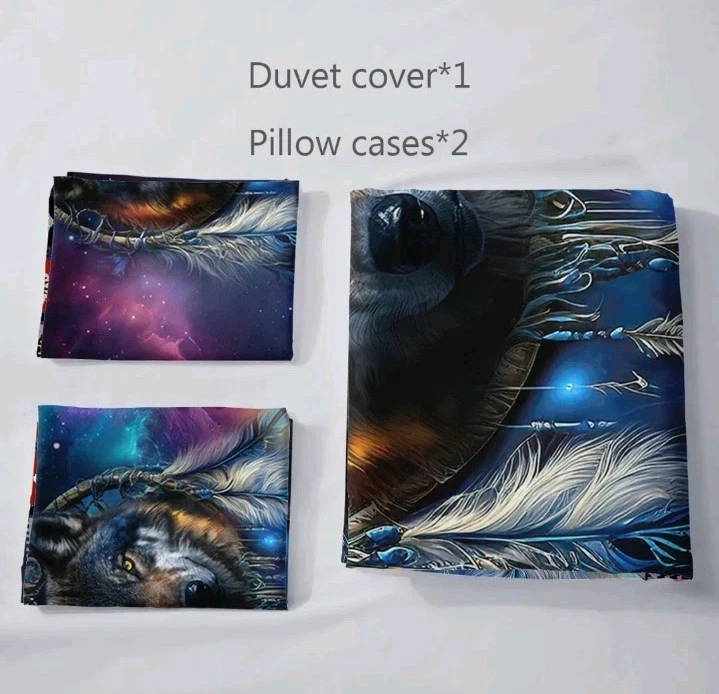 Juego de funda nórdica AILONEN Wolf Dream Catcher tamaño doble, funda edredón Galaxy Wolf Foto 4 de 4