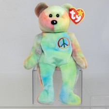 TY Beanie Baby - PEACE the Ty-Dyed Bear Green/Blue  8.5 inch  MWMT 