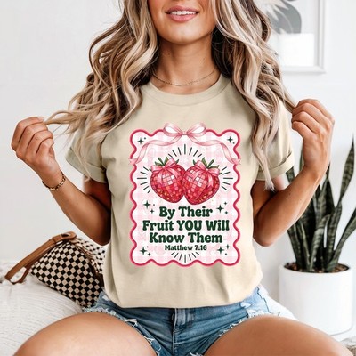 By Their Fruit YOU Will Damen T-Shirt Erdbeere christlich Geschenk für sie