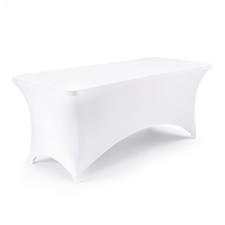 6FT White Spandex Table Cover, 180 GSM Thick Stretch Fitted Tablecloth for 6 ...