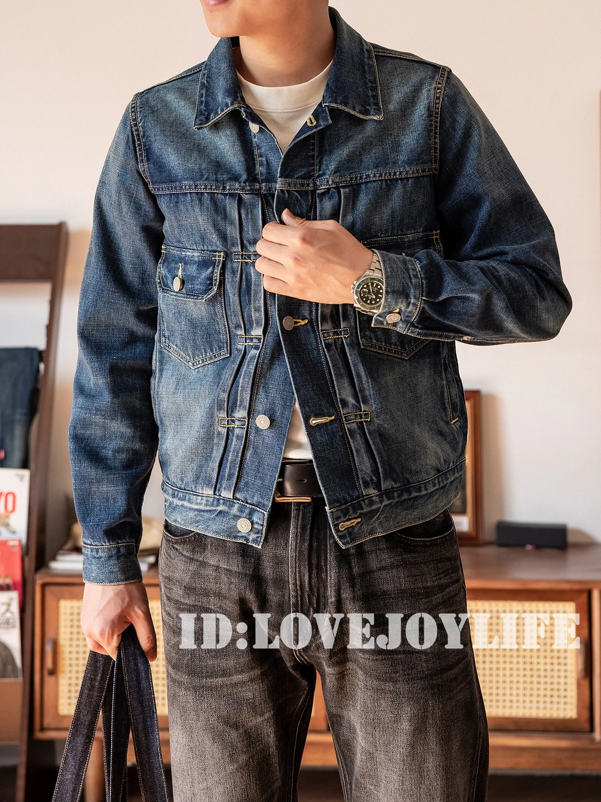 Red Tornado Retro Distressed Denim Jacket Men's Selvedge Jean Coat
