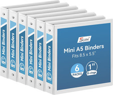 Mini 3 Ring Binder A5 Size 1 Inch Round Ring 200 Sheet Bulk 6 Pack White