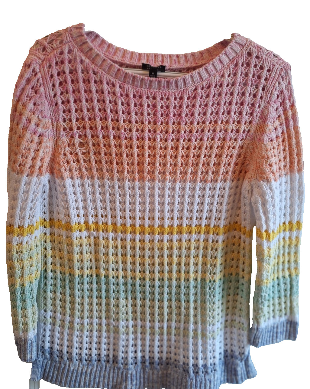 Talbots Women's Pullover Striped Crew Neck Cable Knit Sweater Medium