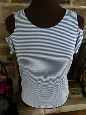 Michael The Kors Cold Shoulder Top Sz Small Blue/White Striped