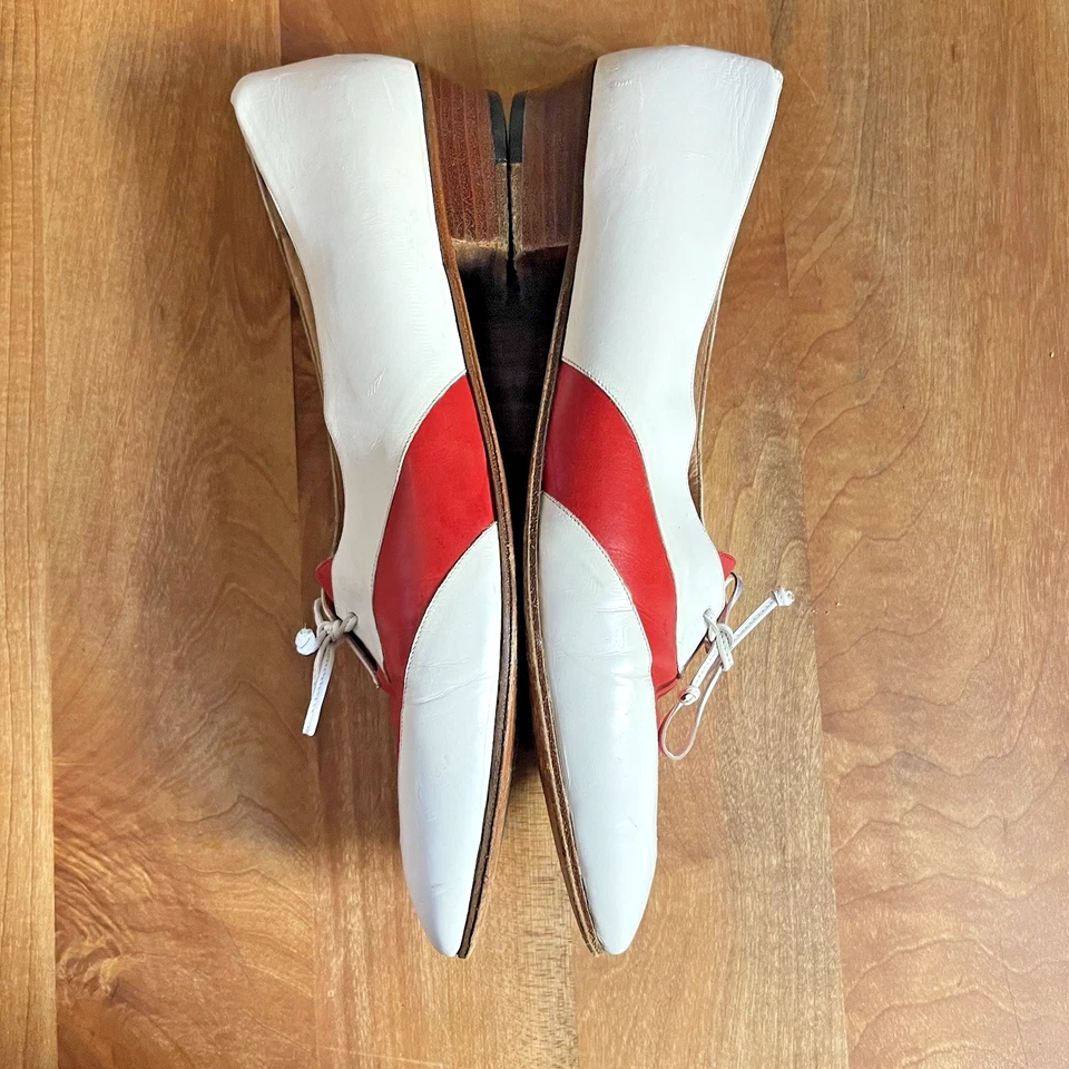 Vintage 70s Womens Cole Haan Leather Oxfords Red White Made in Italy Flats 9 - Image 4 of 4