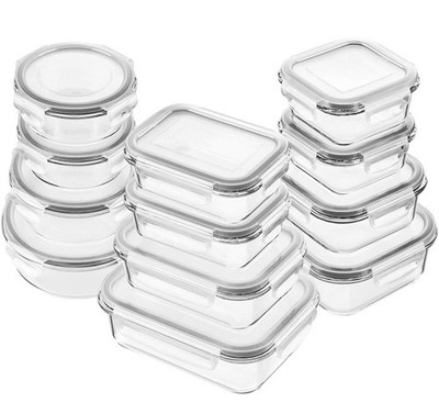New BAYCO Glass Food Storage Container Set with Lids (24 Piece) Meal Preps White