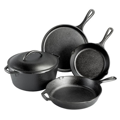 Lodge Cast Iron 5-Piece Set, Pre-Seasoned w/ Skillets, Griddle & Dutch Oven