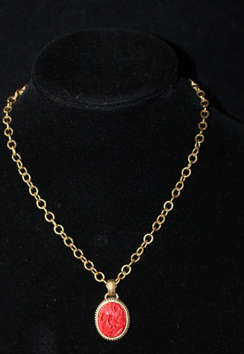 Barse Teardrop Pendant Necklace- Cinnabar- Bronze-