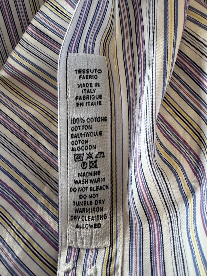 Camisa Truzzi Milano masculina feita à mão na Itália colarinho espalhado com várias listras tamanho 16 - Imagem 4 de 4