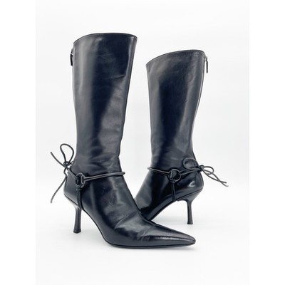 新品GUCCI ブラック ハイヒール Vintage　8B Gucci Tom Ford Era Vintage Black Leather Horsebit Harness Mid Calf