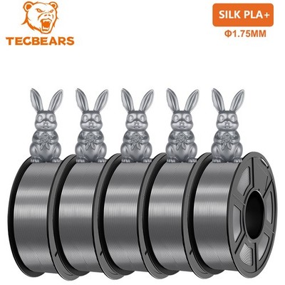 TECBEARS 5KG Silk PLA+ Filament 1.75mm Shiny Silk 3D Printer PLA Filament Gray