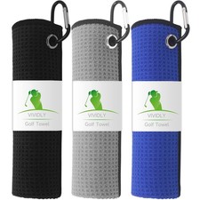 3 Pack Golf Towels 16" X 16", Microfiber Waffle Pattern Golf Towel with Carab...