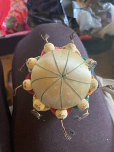Doll Shaped Fabric Sewing Pin Cushion Round Multicolor with Painted Faces