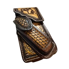 Western Leather Phone Holster with Knife Holder Cowboy Belt Pouch Made in Mexico