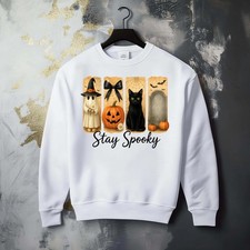 Fall Season Halloween Boo Spooky Cat Ghost Fun Whimsical Graphic Cozy Sweatshirt