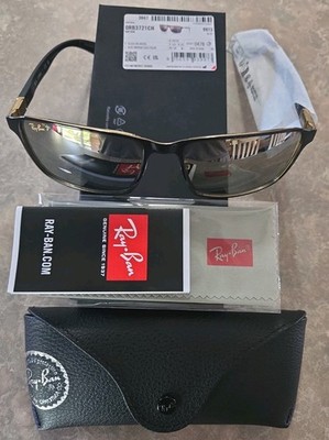   RAY BAN RB3721CH 187 J0 Black Gold Mirror Polarized Men's 59 mm Sunglasses