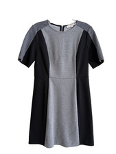 Ann Taylor Loft Petite Short-Sleeved Color-Block Dress in Gray and Black