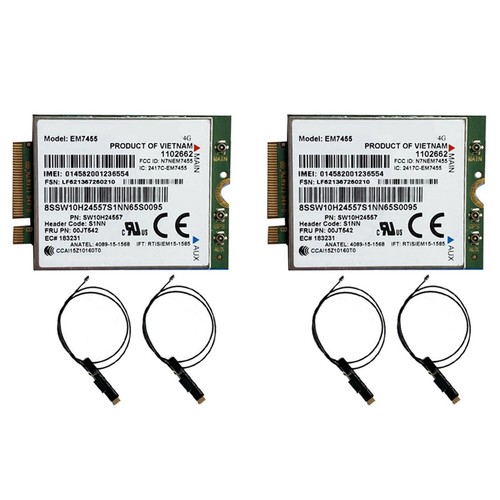 2X Em7455 LTE 4G Card+Antenna Gobi6000 00JT542 01AX756 for Thinkpad4553
