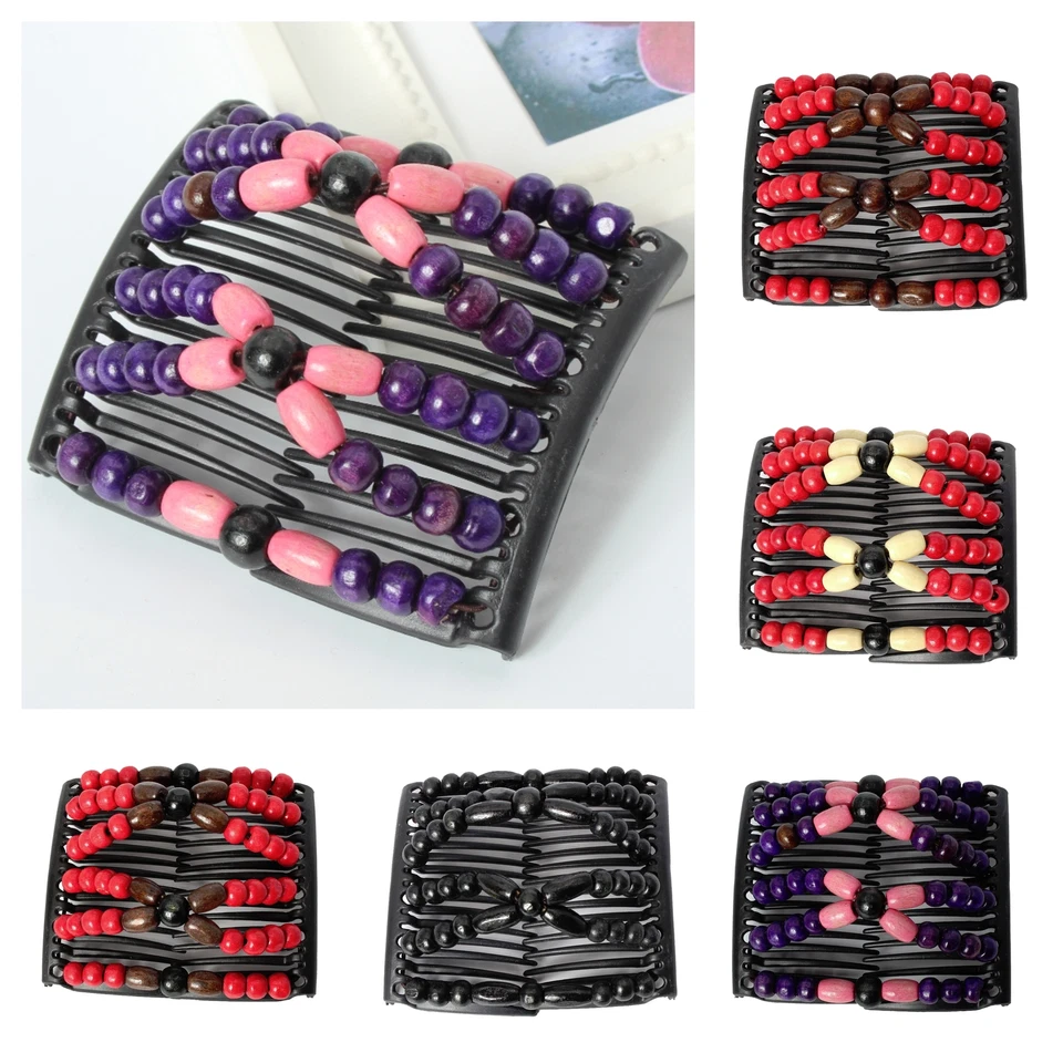 JUSTFOX Fermaglio per capelli Trend African Hairclip farfalla design in legno pettine per capelli design fiori