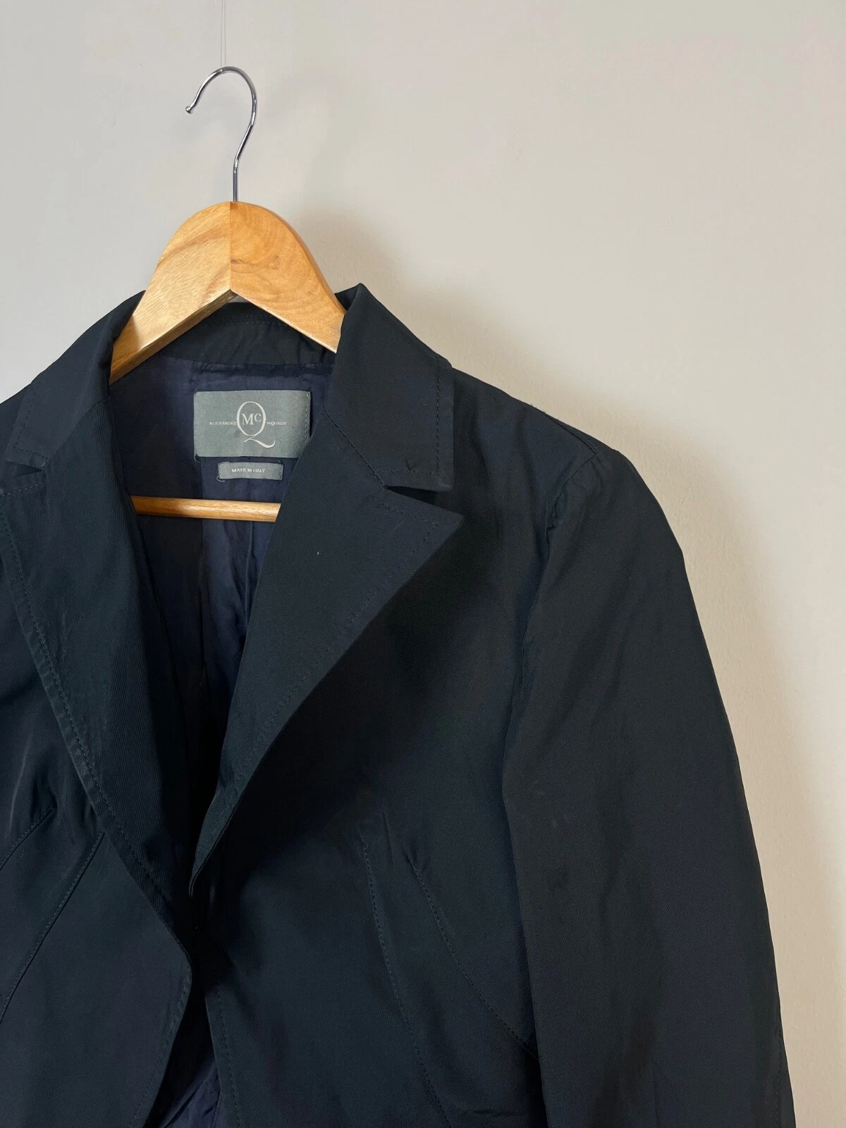 Giacca Blazer Alexander McQueen Lusso Blu Navy Nylon Made in Italy Taglia 40