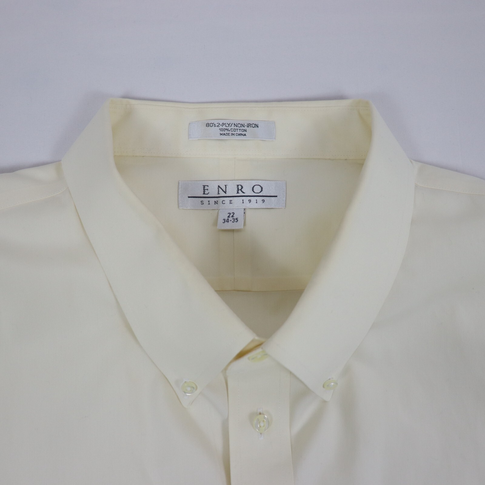 ENRO mens dress shirt 22 34/35 solid yellow long sleeve pocket button