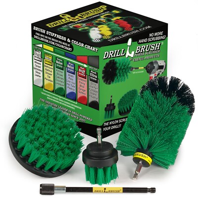 Drillbrush Green Kitchen Drill Brushes with Long Reach Extender - Oven, Flooring