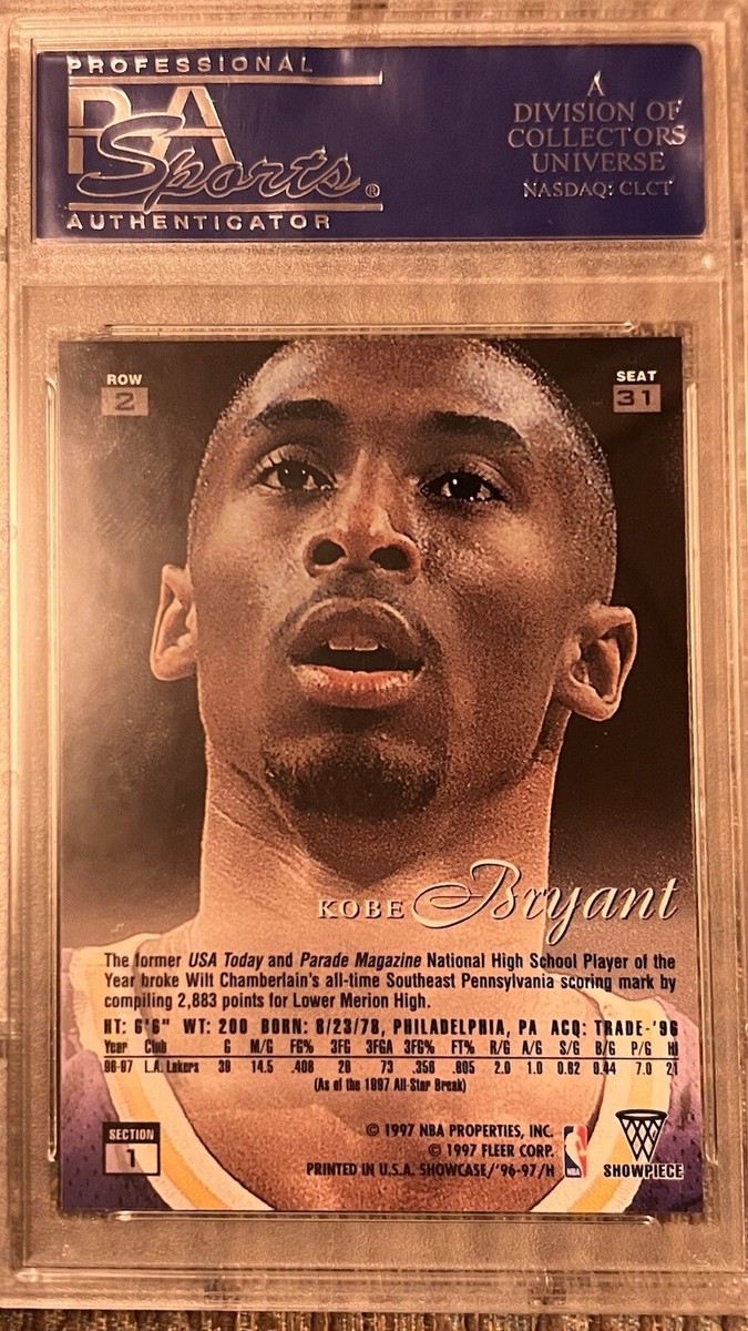 1996 FLAIR SHOWCASE #31 KOBE BRYANT ROW 2 ROOKIE CARD RC PSA 1996 FLAIR SHOWCASE #31 KOBE BRYANT ROW 2 ROOKIE CARD RC PSA