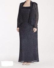 Mother of Bride Groom Wedding Metallic Crinkle Black Jacket dress plus 20WT 2XT