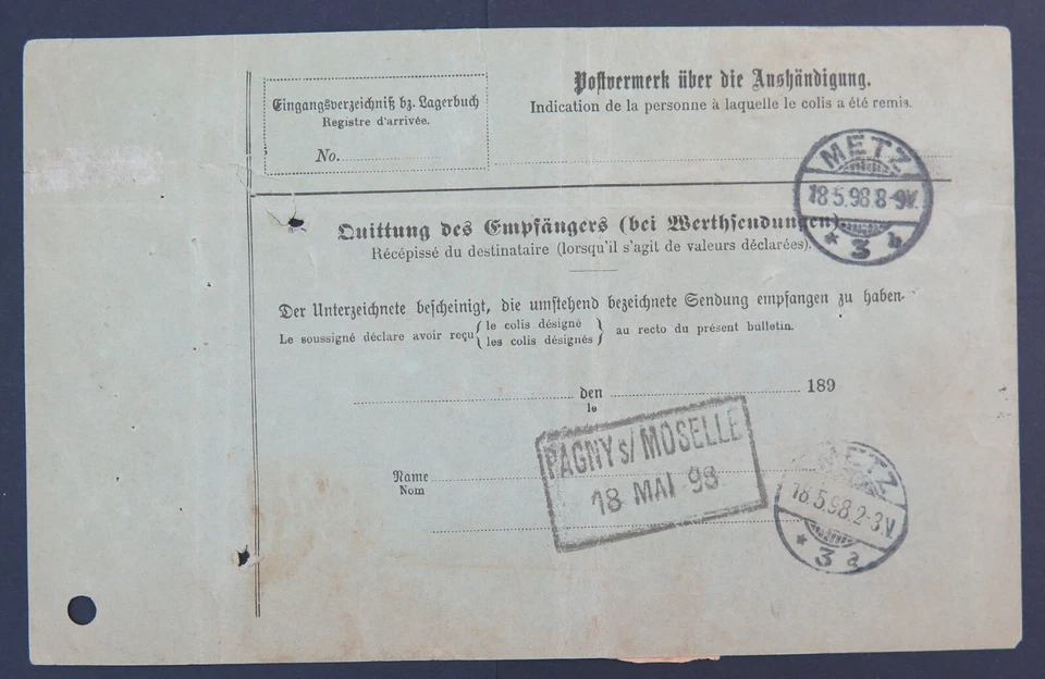 Germany 1889 10Pf Michel No 47d, 20Pl, 50Pf UV Fluorescence - On Parcel Card - Image 3 of 4