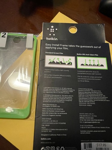 BELKIN-ANTI-GLARE FILM Screen Protector IRIS FOR IPHONE 5 Open Box Only 1! - Picture 3 of 4