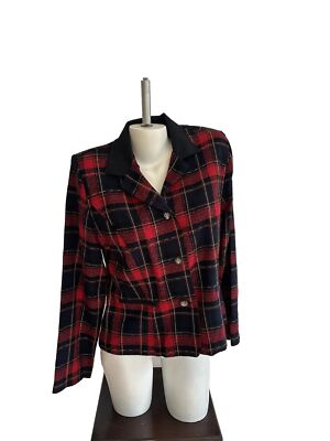 80 s blazer jacket Shacket 14 Red/Black Buffalo Plaid Kathie Lee  Shoulder Pads
