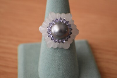 18.10ct Natural White Jade / Multi Gem Ring Platinum over Fine Silver Size 8