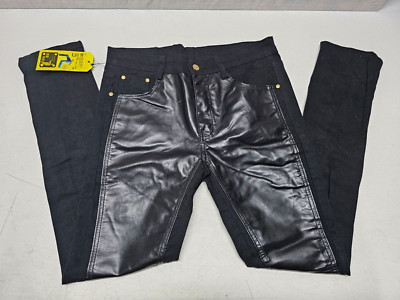 NWT Xing Yuan Niu Zi Juniors Size 33x29 Black Faux Leather Skinny Jeans Stretch