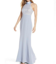 Eliza J Light Blue Crepe Stretch Lace Halter Mother Bride Groom Formal Dress 12