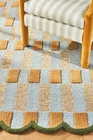 Anthropologie Wool Plaid Tufted Rug Light Blue Checkered Design Modern Decor