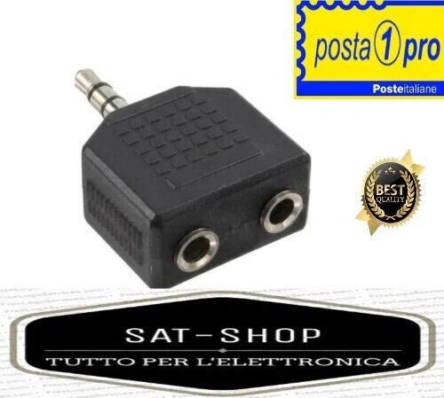 Sdoppiatore Audio Jack Tancredi Da Spina 3,5mm Stereo A 2 Prese Jack 3,5mm Stereo, Colore Nero, Codice 4124