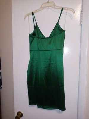 green emerald velvet dress Yolea Mini Dress in Satin Forest Green main image 0