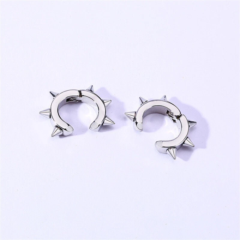 Pendientes de plata punk pica para hombre sin piezas cartílago orejeras acero inoxidable Foto 2 de 4