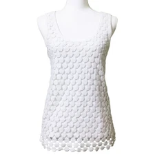 J Crew Crochet Tank Top XS White Cotton Layered Embellished