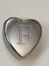 Vintage Engraved F Heart Shaped Silverplate Trinket Box New in Wrapper