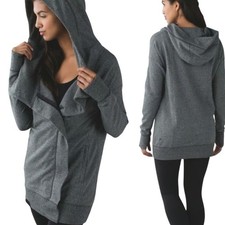 Lululemon 4 Heather Grey Wrap Up Jacket Hooded Zip Up Thumbholes Hoodie