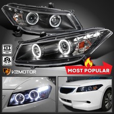Black Fits 2008-2012 Honda Accord 2dr Coupe Led Halo Projector Headlights 08-12