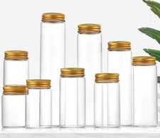 5ml-200ml Luxurious Empty Transparent Glass Storage Bottle w/ Aluminum Gold Caps