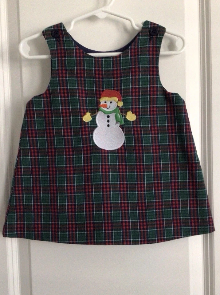 KELLY’S KIDS-12M-Bebé Niña-Vestido Jersey-Muñeco de Nieve Vacaciones-Rojo/Verde a Cuadros-Forrado Foto 2 de 4